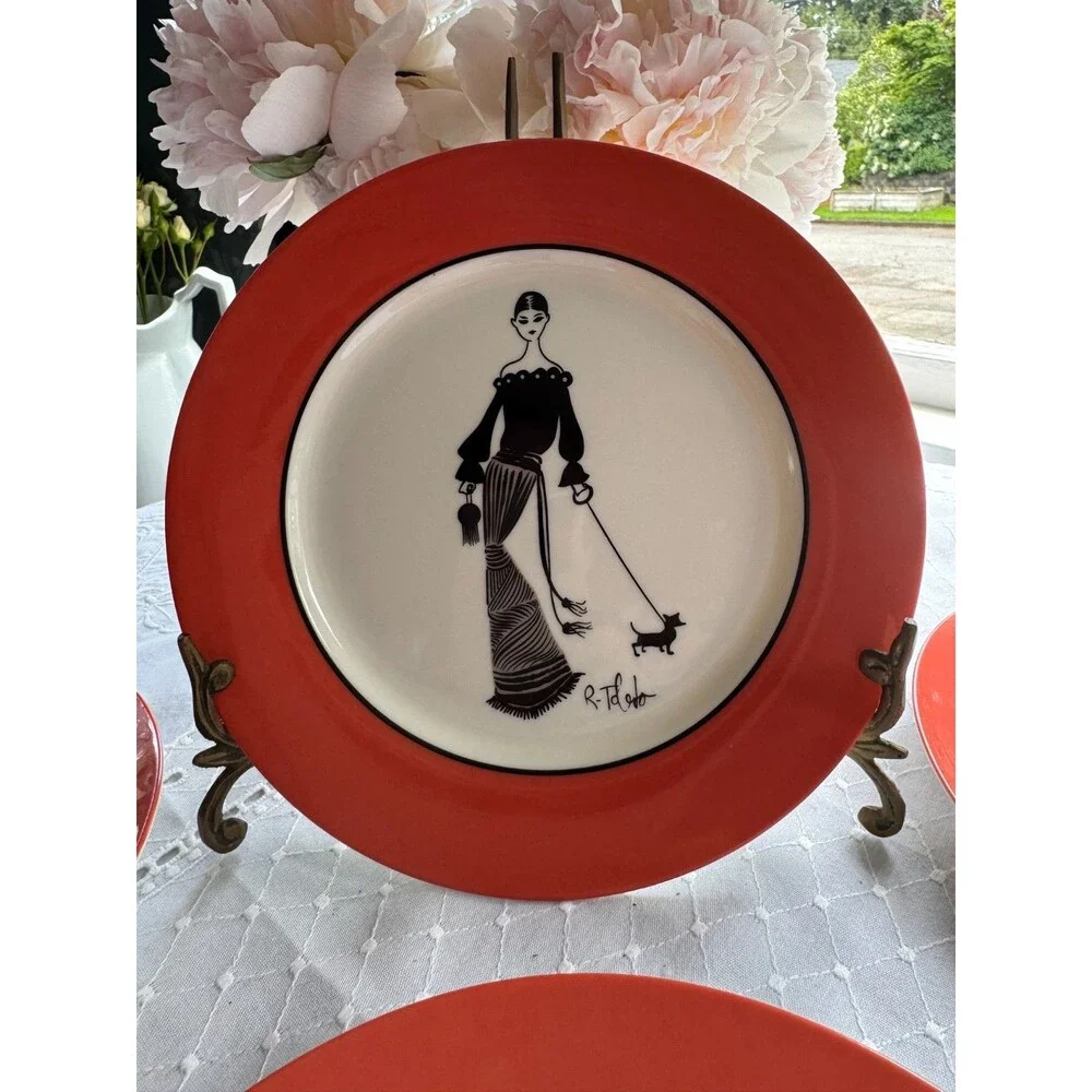 Ruben Toledo Nordstrom Designer Limited Ed 2002 Set 4 Orange Fashion Plates